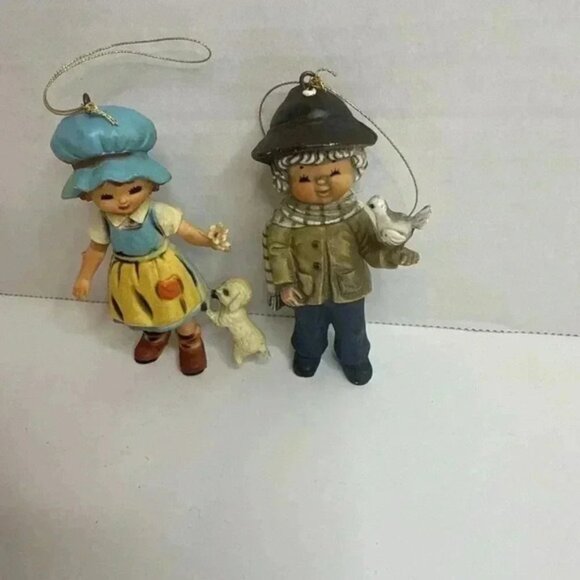 Vintage Bradford Novelty Co Old World Children 2 Figures Girl & Boy Ornaments - Picture 2 of 6